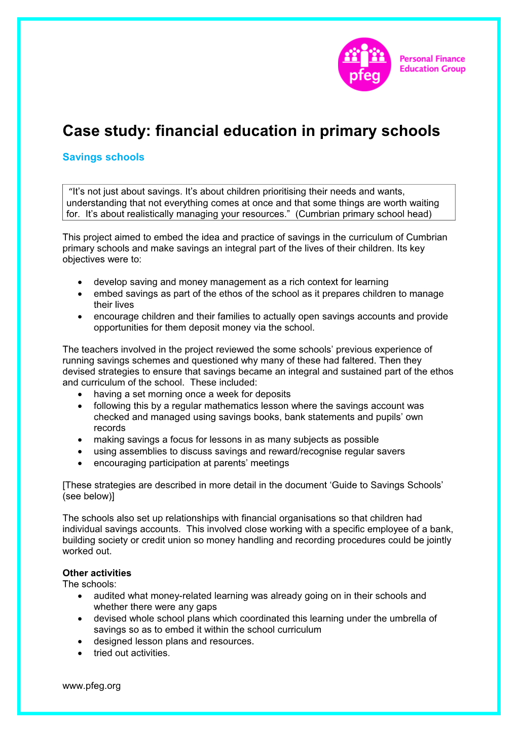 Case Study: Financial Education in Primary Schools