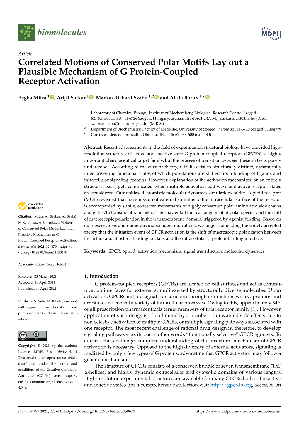 Correlated Motions of Conserved Polar Motifs Lay out a Plausible Mechanism of G Protein-Coupled Receptor Activation