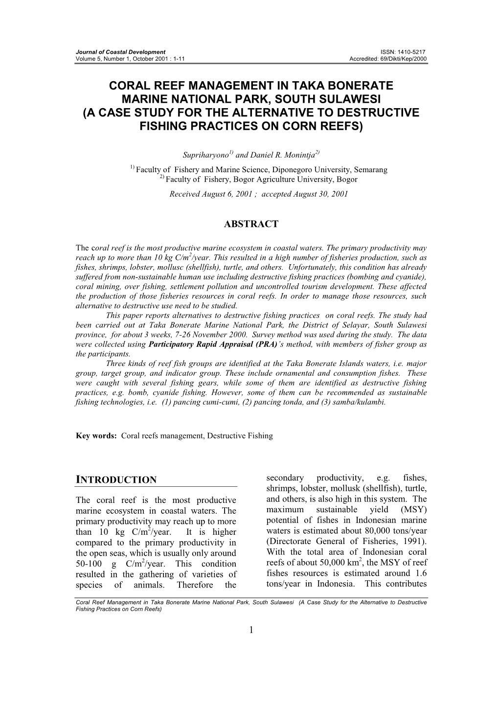 Alternative to Destructive Fishing Practices on Coral