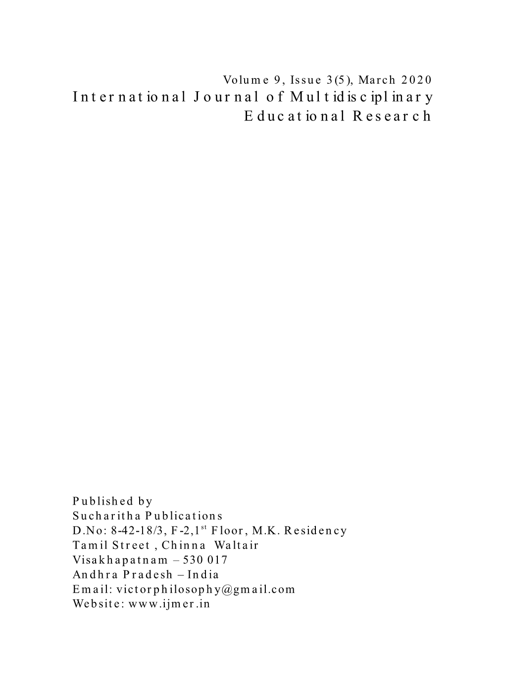 International Journal of Multidisciplinary Educational Research