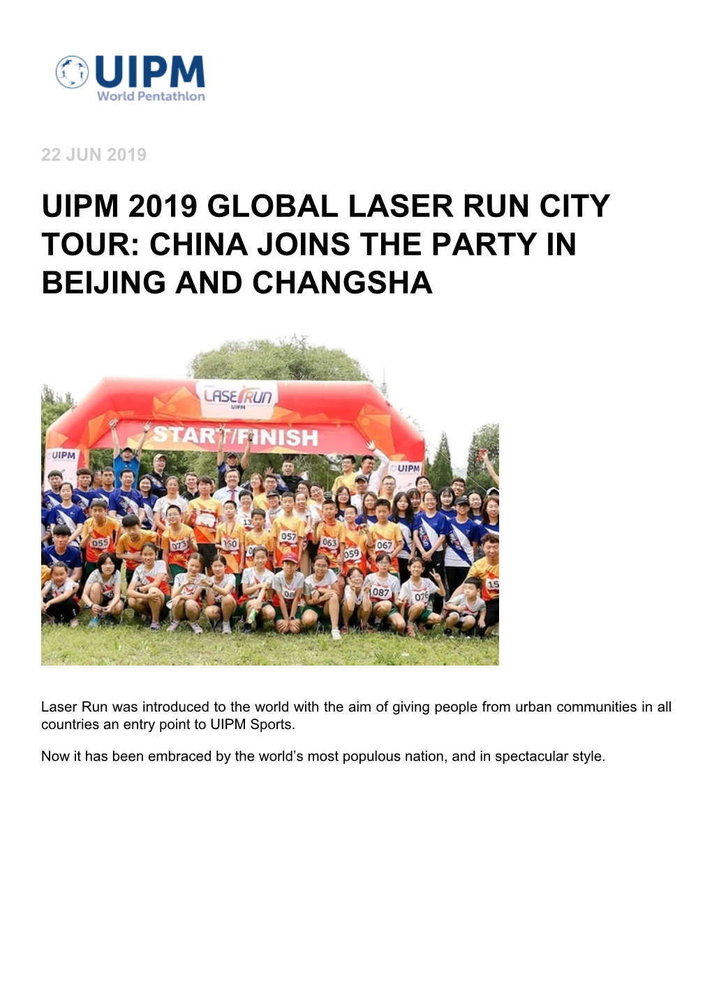 Uipm 2019 Global Laser Run City Tour: China Joins the Party in Beijing and Changsha