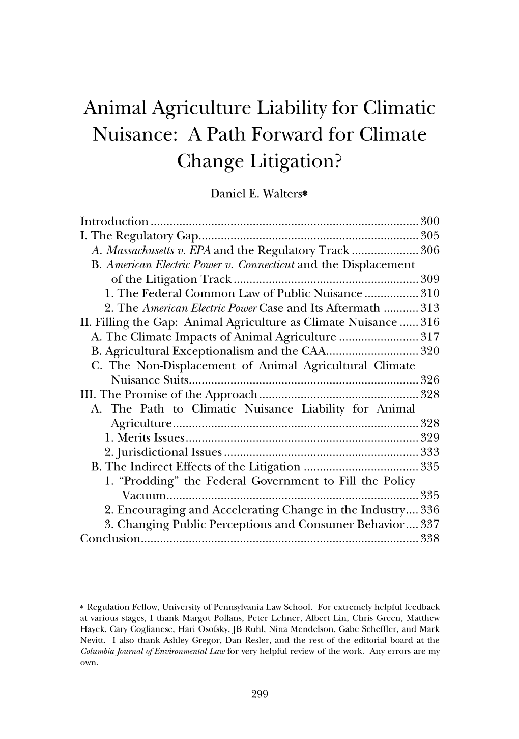 Animal Agriculture Liability for Climatic Nuisance: a Path Forward for Climate Change Litigation?