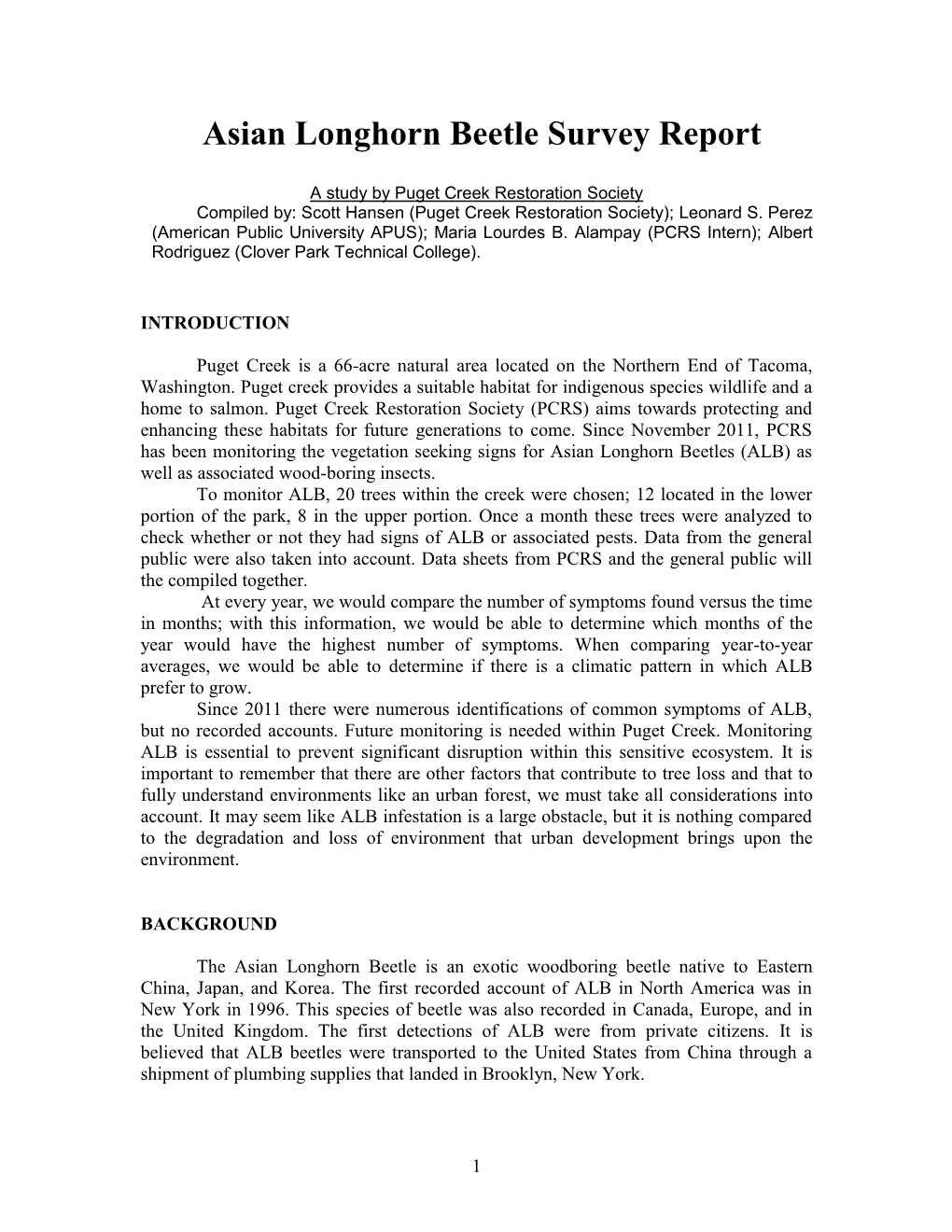 Asian Longhorn Beetle Survey Report