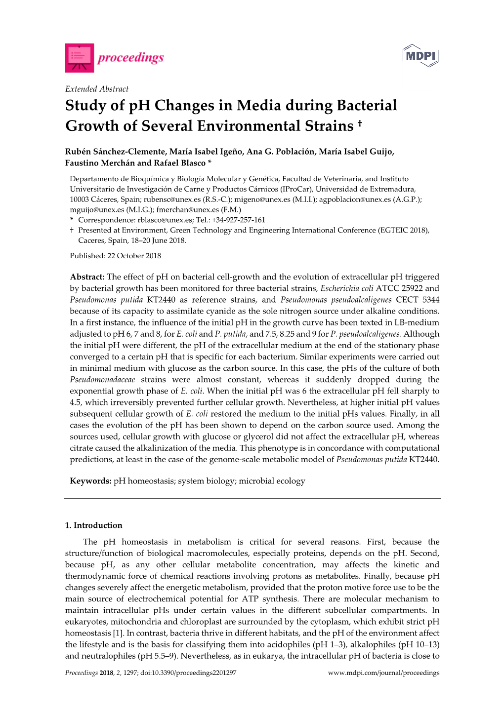 Study of Ph Changes in Media During Bacterial Growth of Several Environmental Strains †