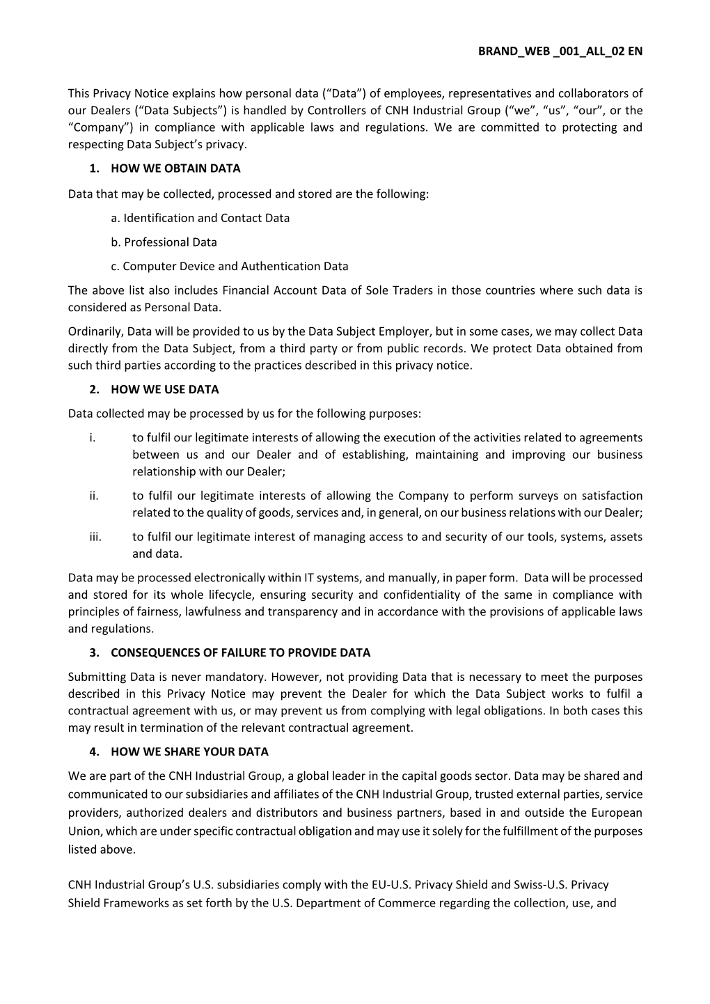 BRAND WEB 001 ALL 02 EN This Privacy Notice Explains How Personal Data (“Data”) of Employees, Representatives and Collabora