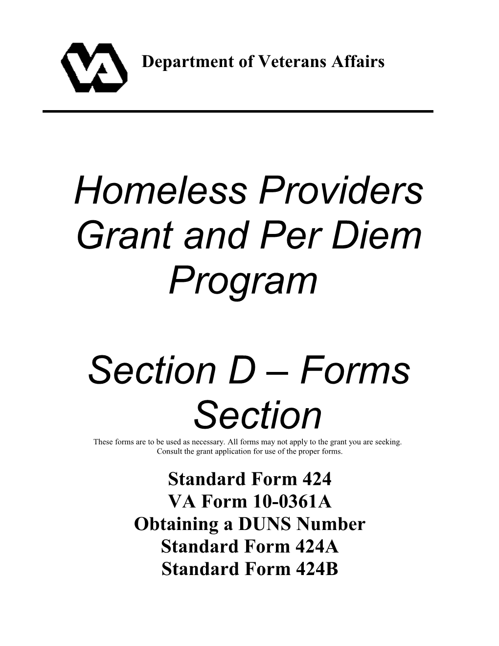 Homeless Provider Grant and Per Diem Program Application