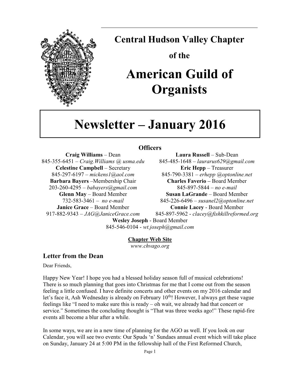 Central Hudson Valley Chapter of the American Guild of Organists