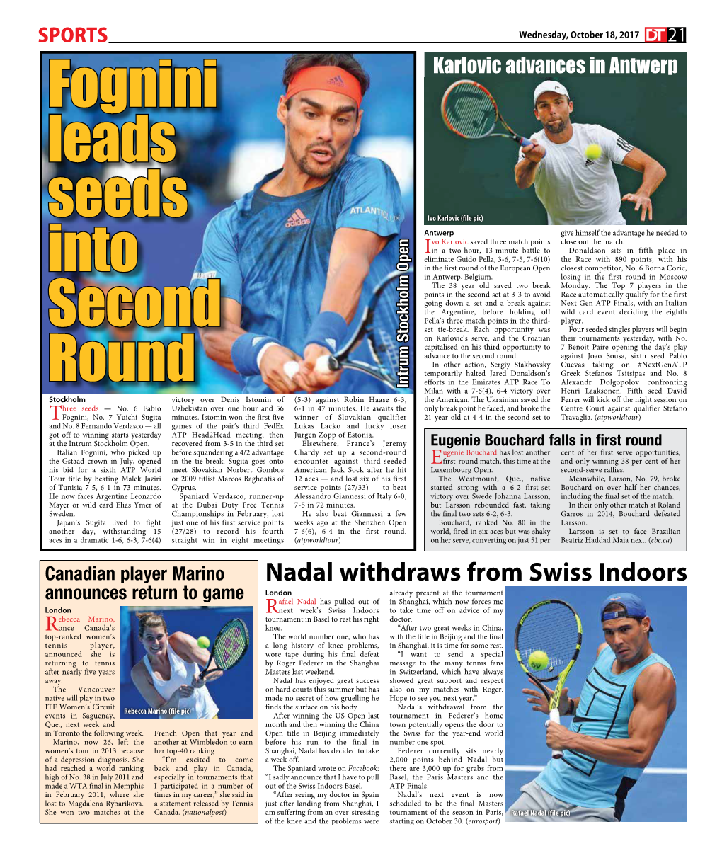 Fognini Leads Seeds Into Second Round
