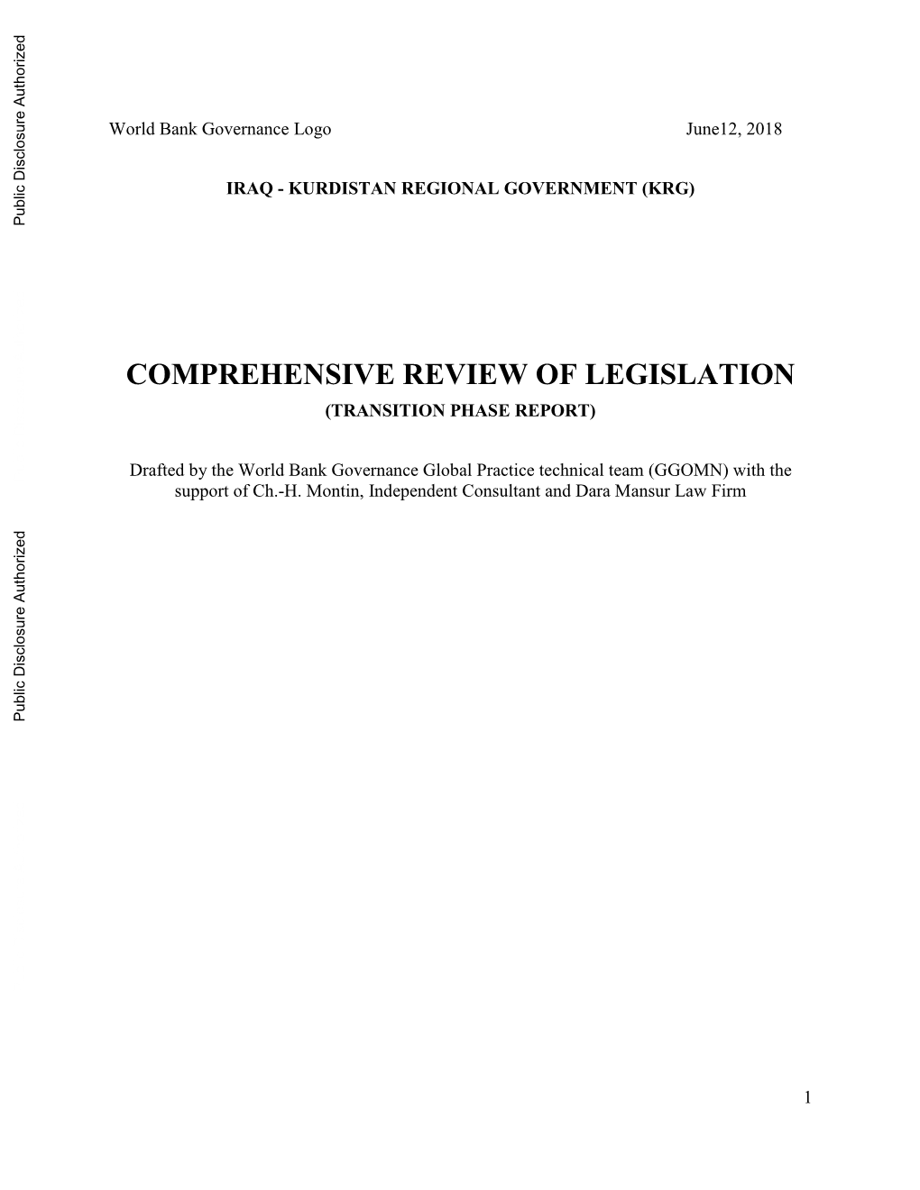 Comprehensive Review of Legislation (Transition Phase Report)