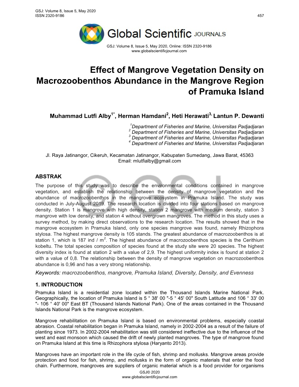 Effect of Mangrove Vegetation Density on Macrozoobenthos Abundance in the Mangrove Region of Pramuka Island