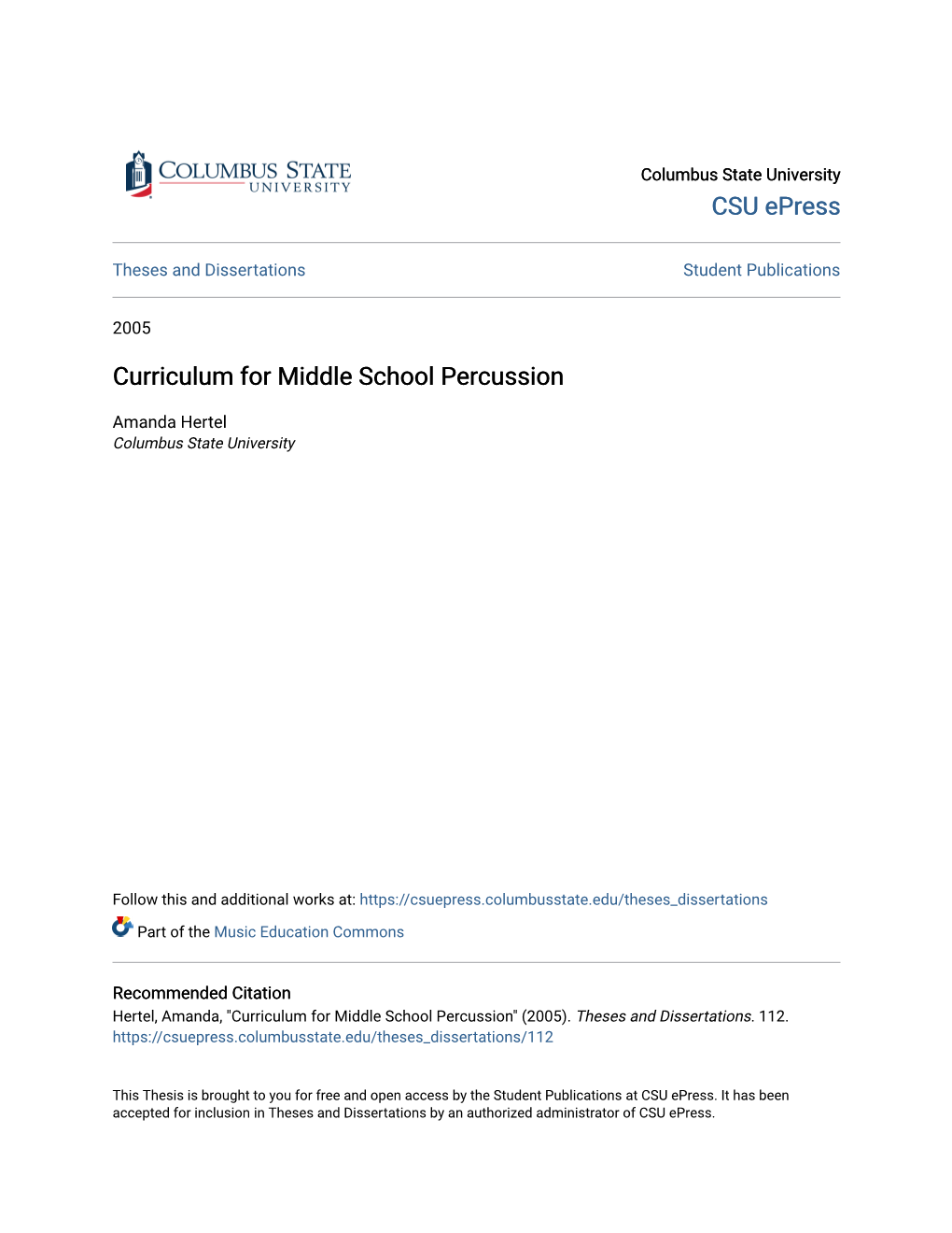 Curriculum for Middle School Percussion