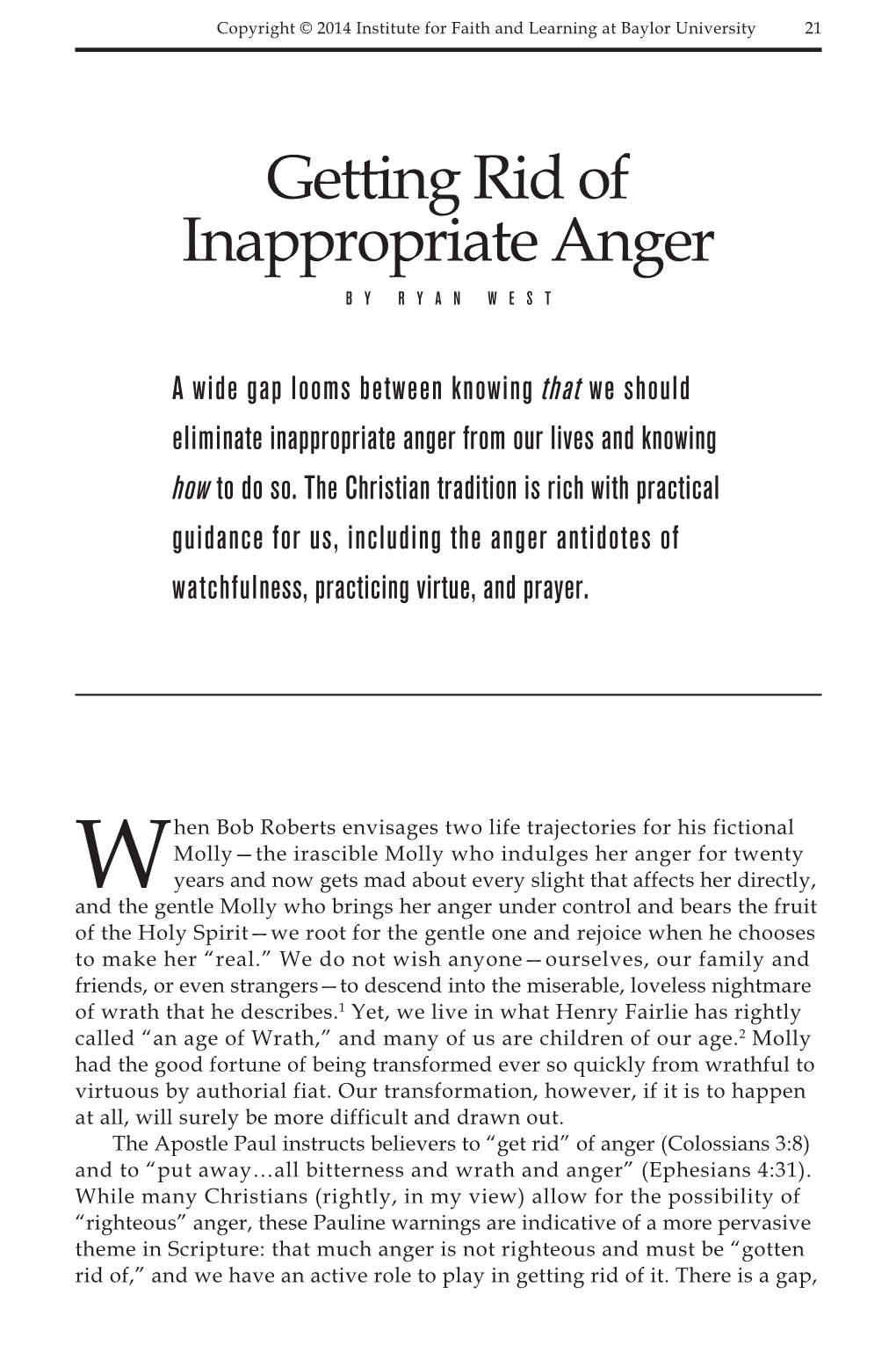 Getting Rid of Inappropriate Anger by Ryan West