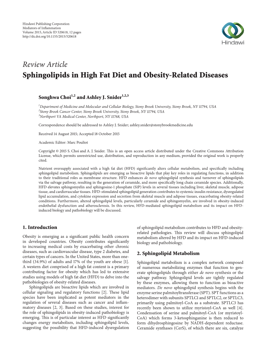 Sphingolipids in High Fat Diet and Obesity-Related Diseases