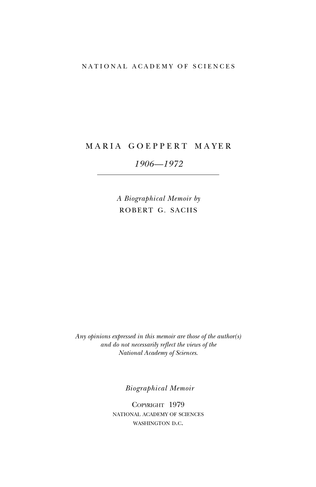 MARIA GOEPPERT MAYER June 28,1906-February 20,1972