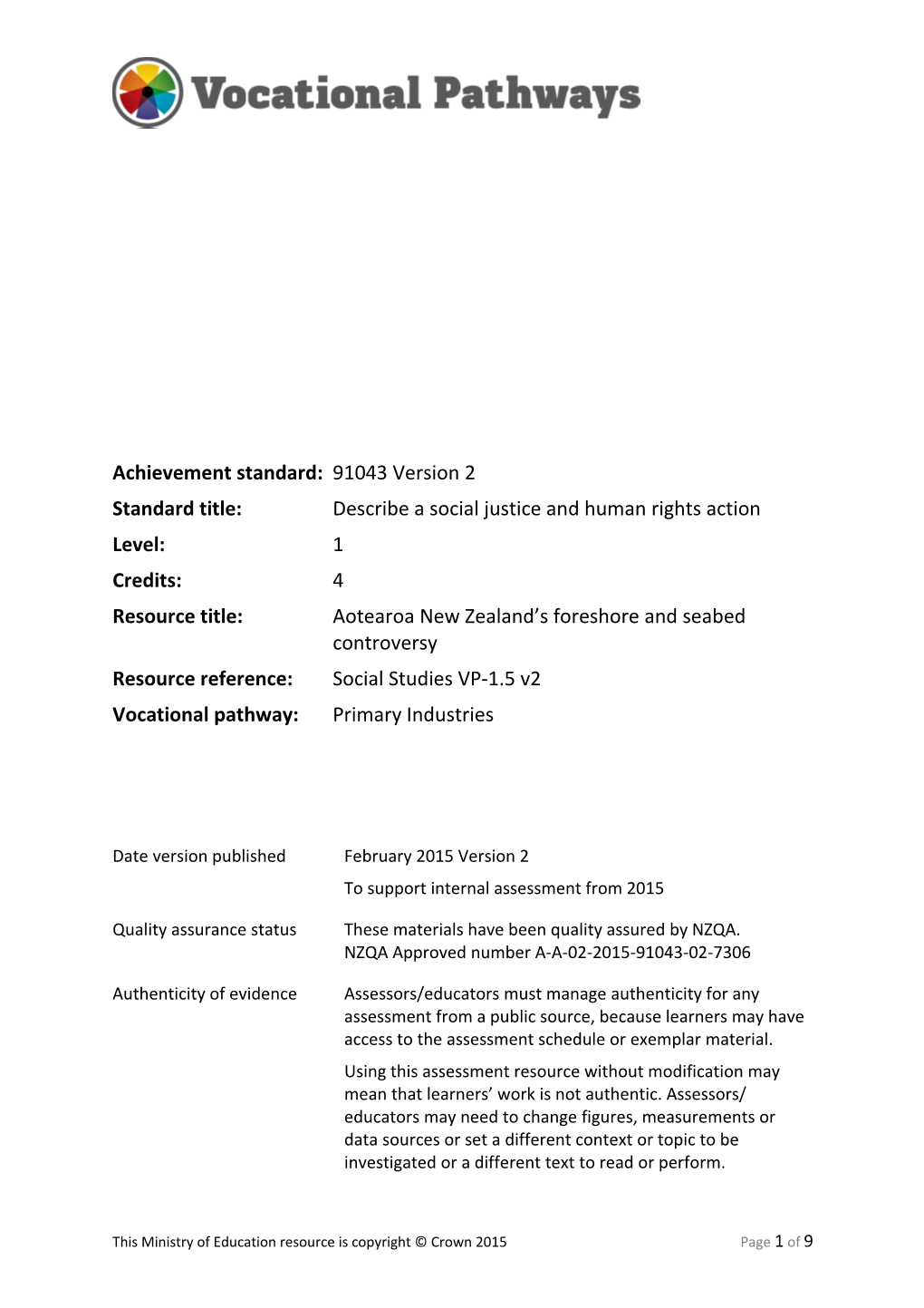 Vocational Pathways Internal Assessment Resource s5