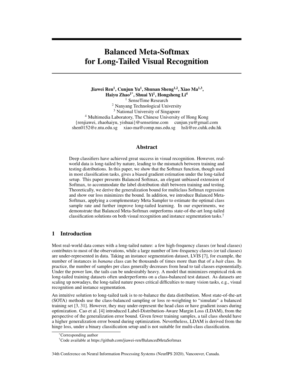 Balanced Meta-Softmax for Long-Tailed Visual Recognition