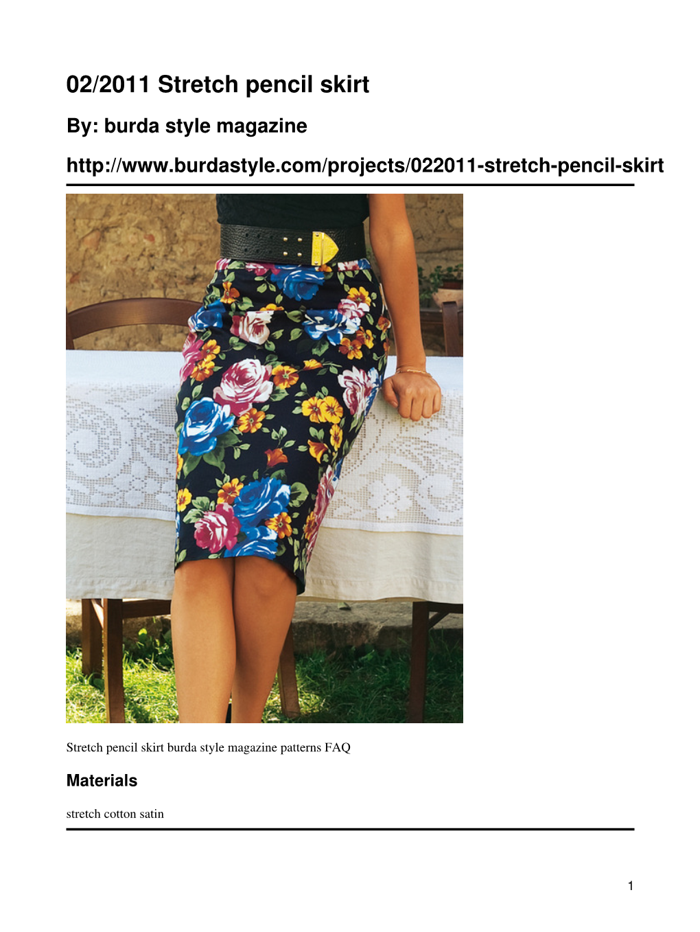 02/2011 Stretch Pencil Skirt By: Burda Style Magazine