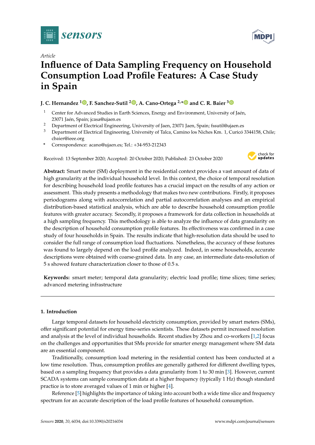 Influence of Data Sampling Frequency on Household Consumption Load