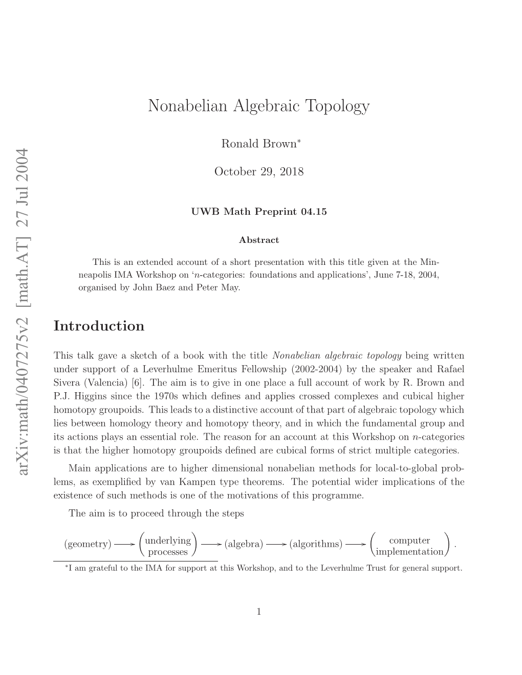 Arxiv:Math/0407275V2 [Math.AT] 27 Jul 2004 T Cin Ly Nesnilrl.Terao O Nacuta Th at Account an for Reason the the Role