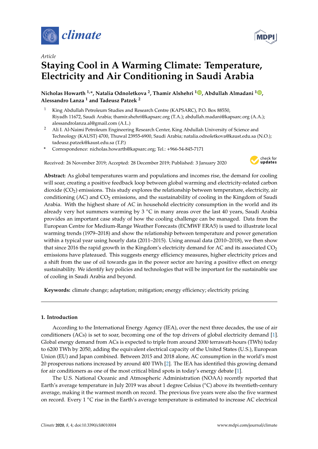 Staying Cool in a Warming Climate: Temperature, Electricity and Air Conditioning in Saudi Arabia