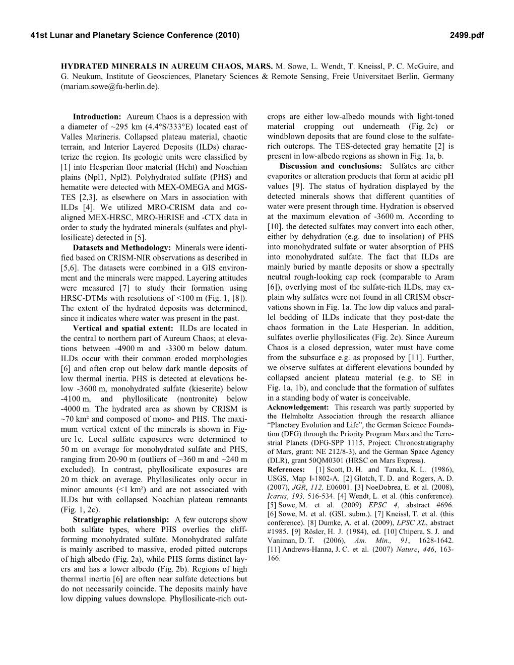 Hydrated Minerals in Aureum Chaos, Mars