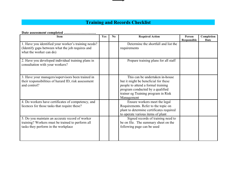 Training and Records Checklist