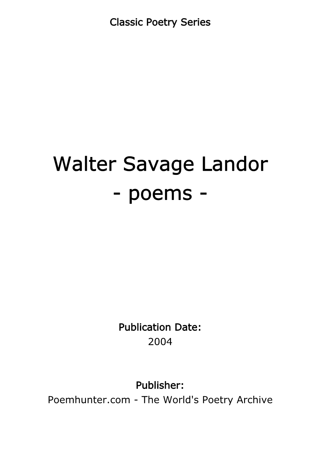 Walter Savage Landor - Poems