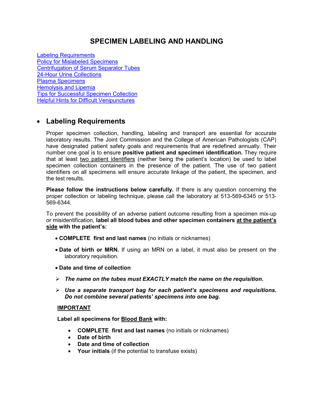 Specimen Labeling and Handling