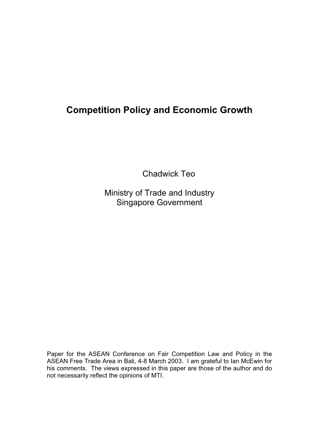 Competition Policy and Economic Growth