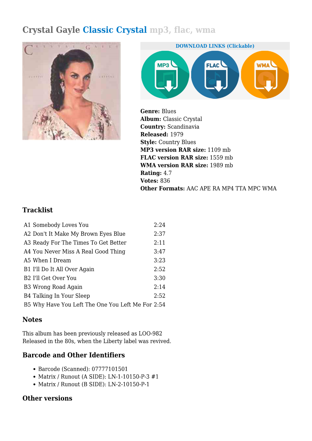 Crystal Gayle Classic Crystal Mp3, Flac, Wma