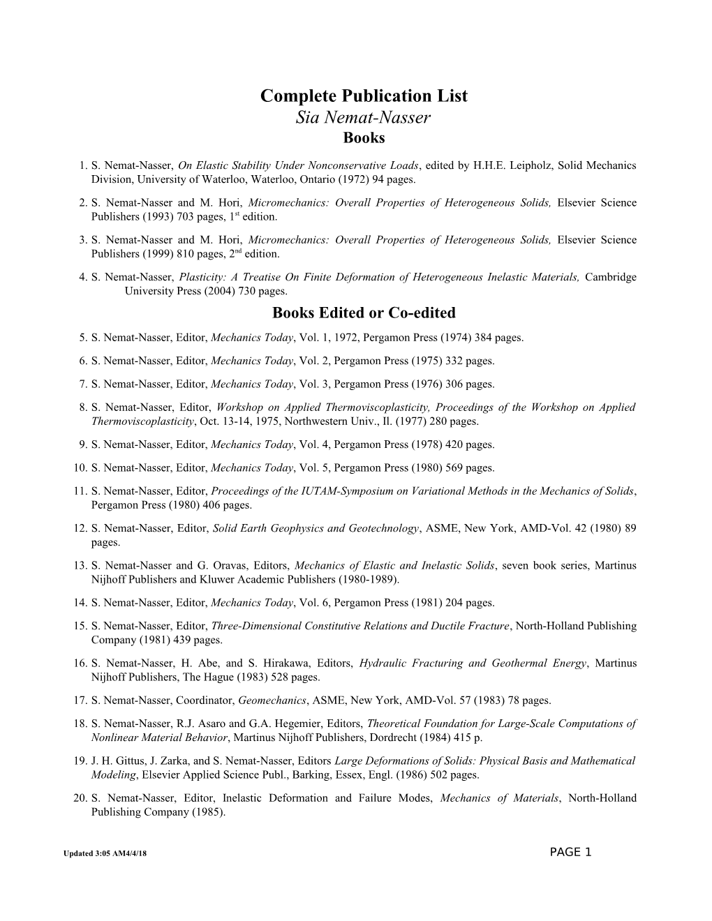 Complete Publication List