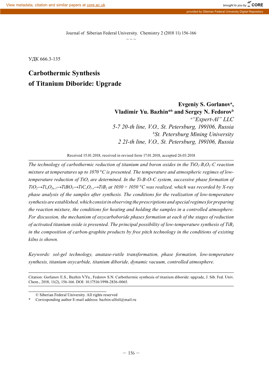 Carbothermic Synthesis of Titanium Diboride: Upgrade