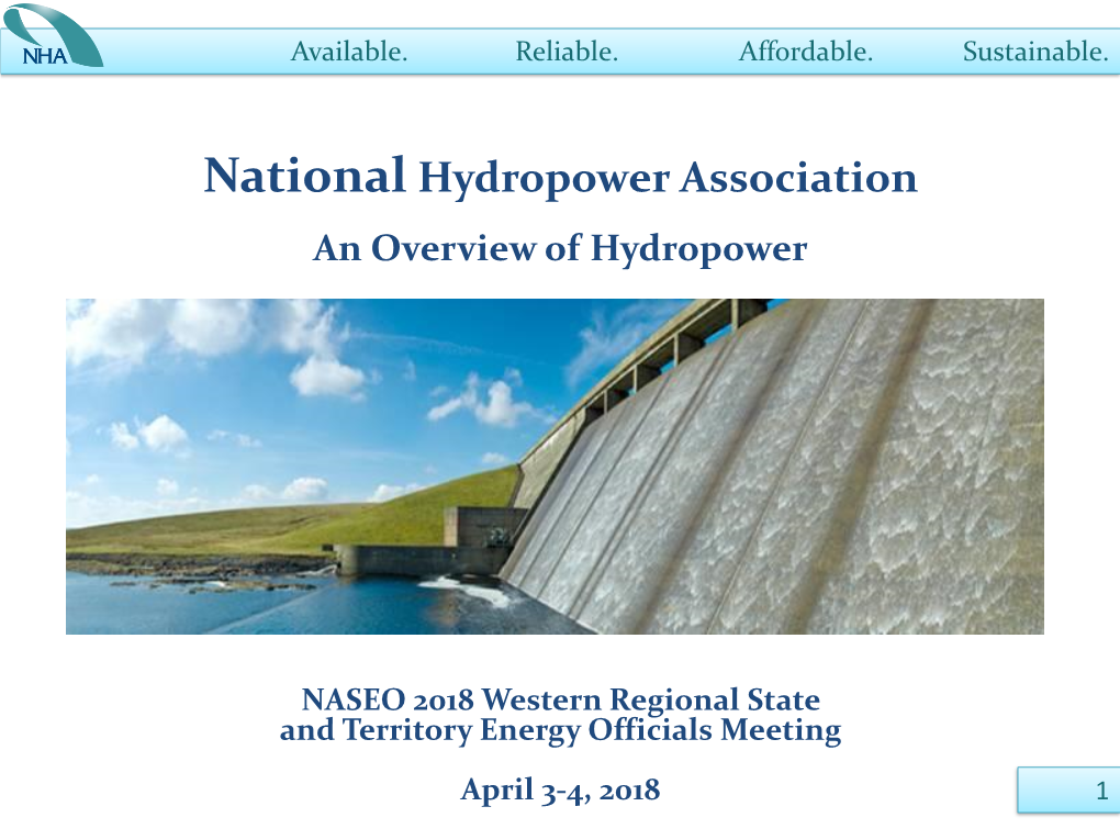 National Hydropower Association an Overview of Hydropower
