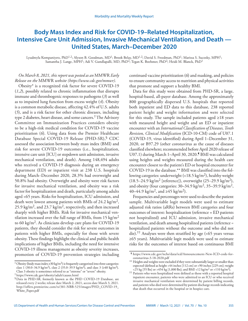 Body Mass Index and Risk for COVID-19–Related Hospitalization