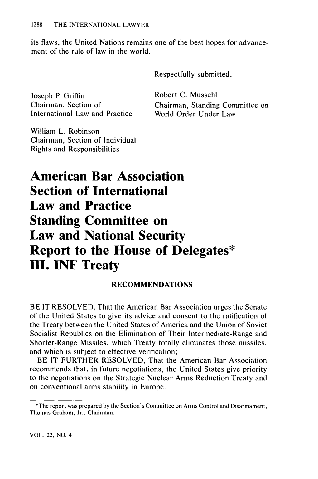 INF Treaty RECOMMENDATIONS