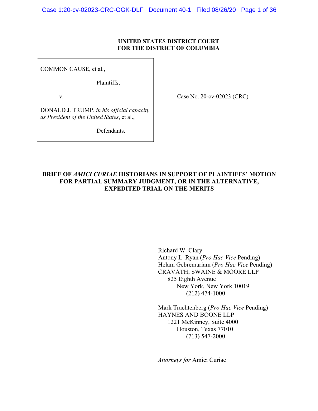 Amicus Brief of Historians in Support of Plaintiffs