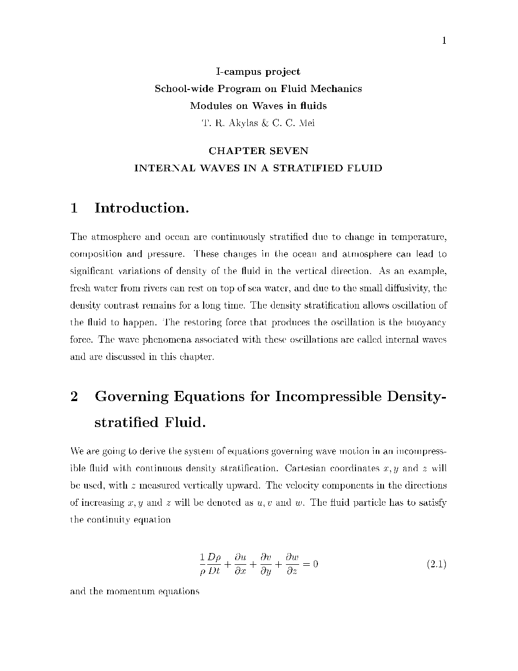 Chapter 7: Internal Waves in a Stratified Fluid