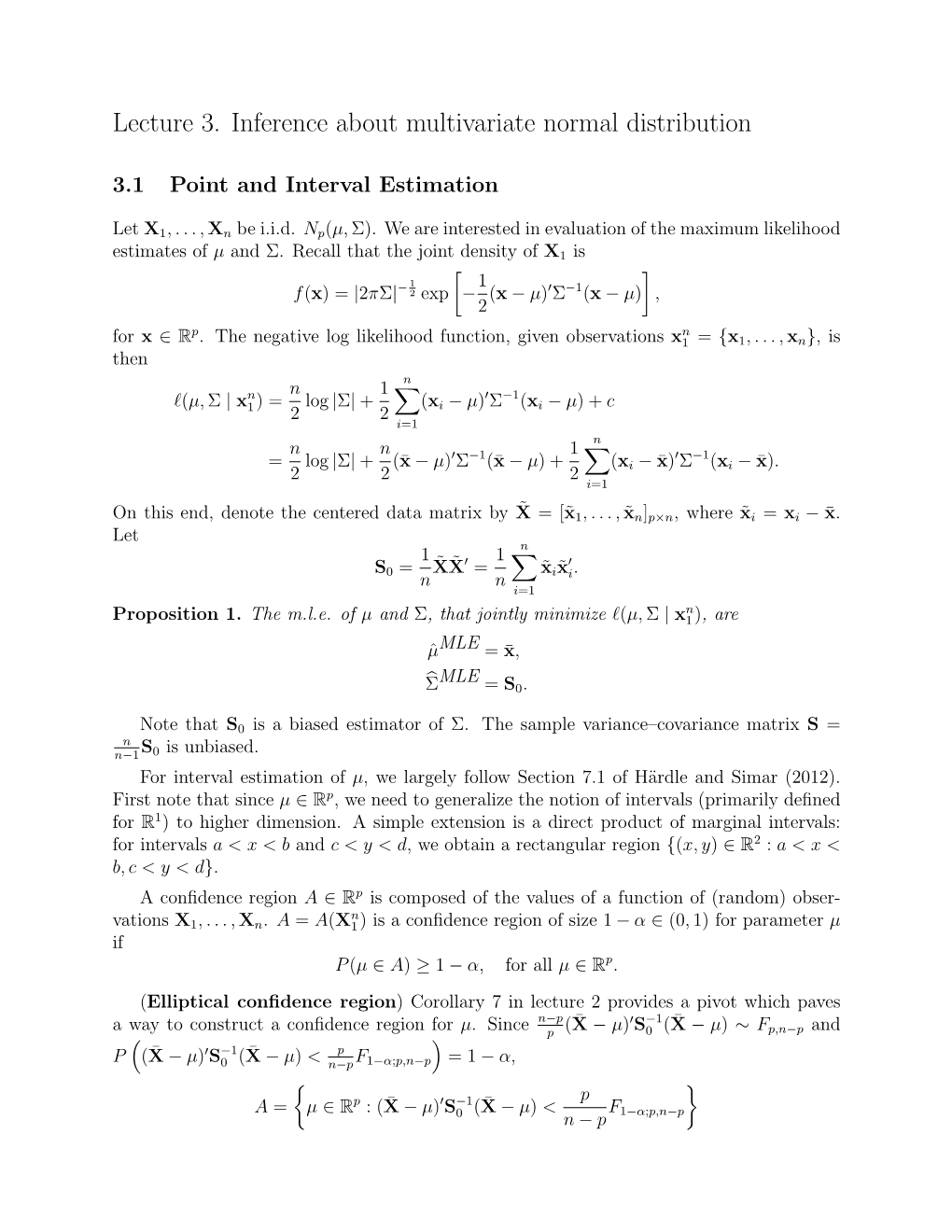 Lecture 3. Inference About Multivariate Normal Distribution