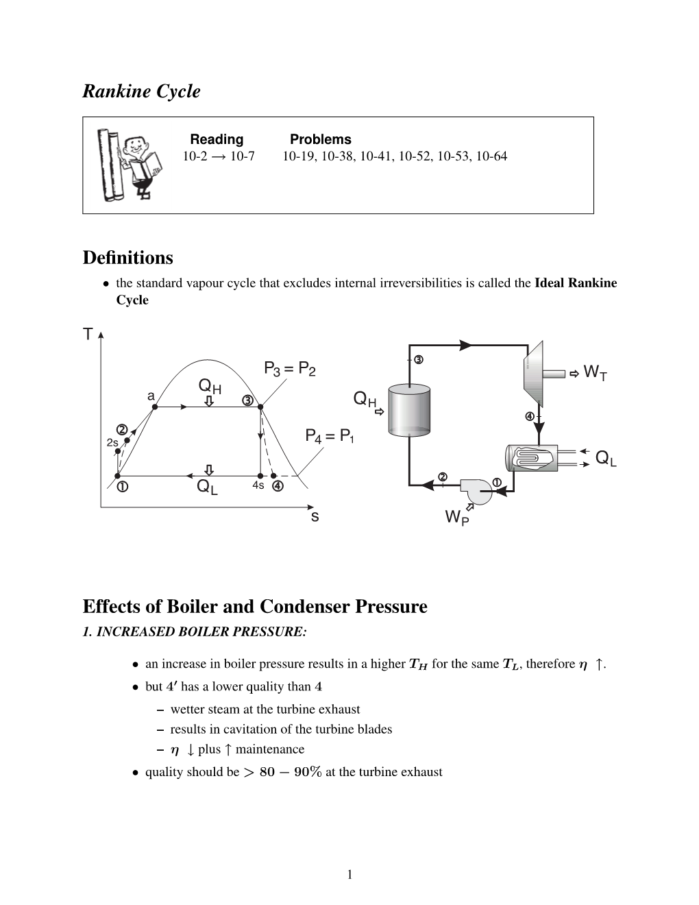 Rankine Cycle Definitions Effects of Boiler and Condenser Pressure