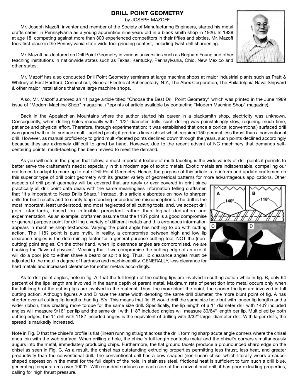 DRILL POINT GEOMETRY by JOSEPH MAZOFF Mr