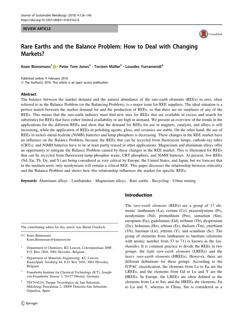 Rare Earths and the Balance Problem: How to Deal with Changing Markets?