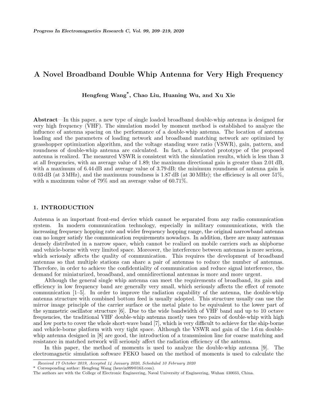 A Novel Broadband Double Whip Antenna for Very High Frequency