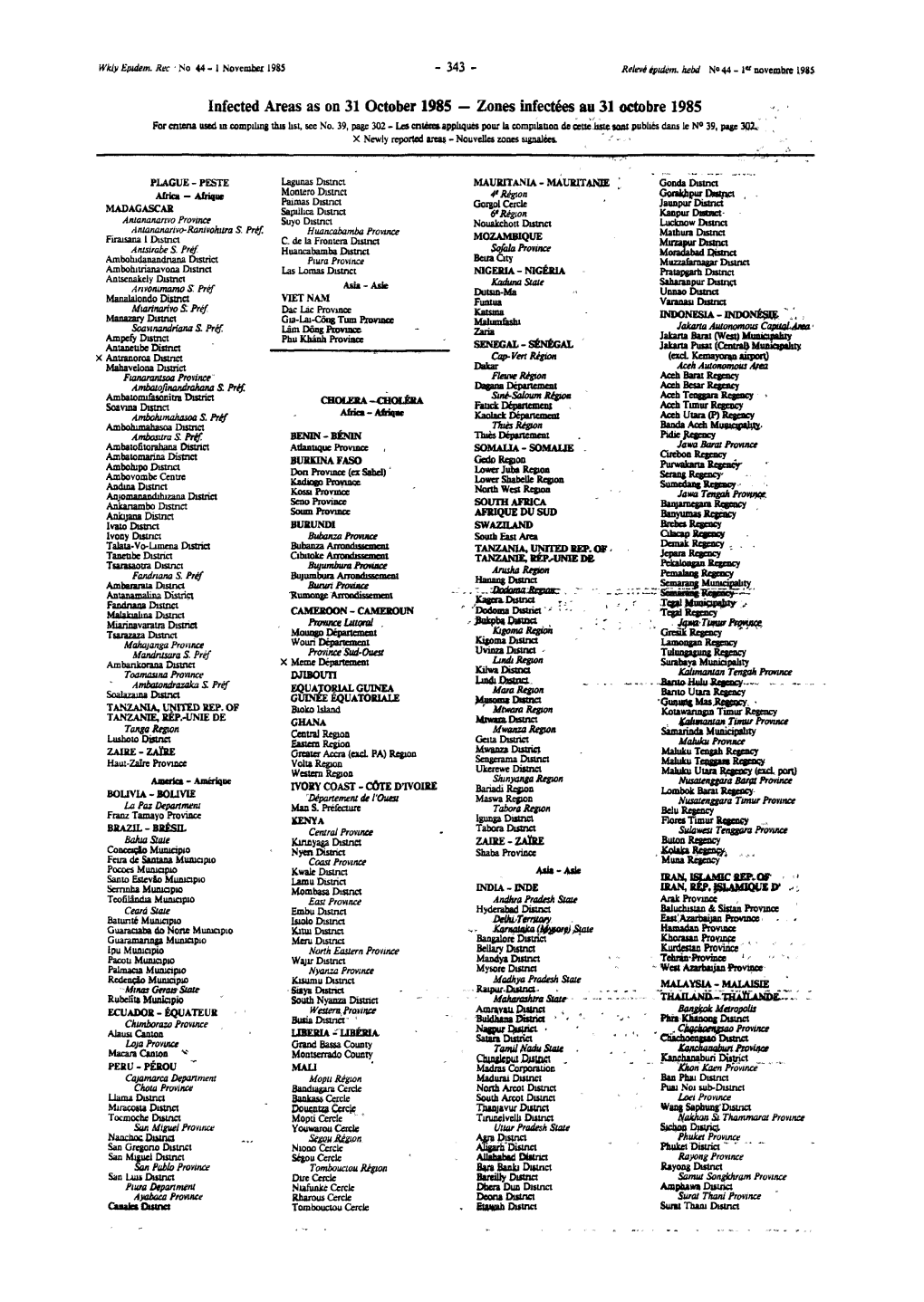 Infected Areas As on 31 October 1985 — Zones Infectées Au 31 Octobre 1985 for Criteria Used M Compiling This Usi, See No