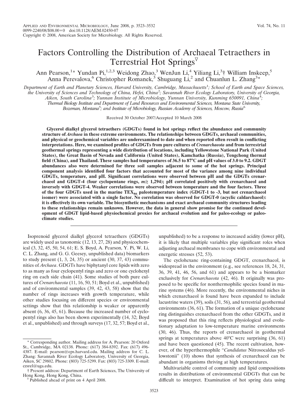 Factors Controlling the Distribution of Archaeal Tetraethers in Terrestrial