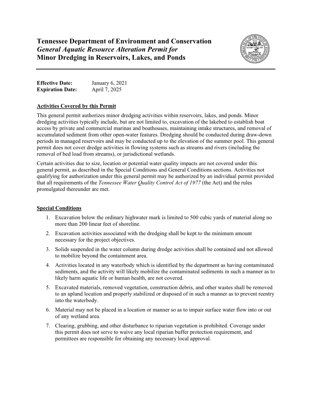 Minor Dredging in Reservoirs, Lakes, and Ponds