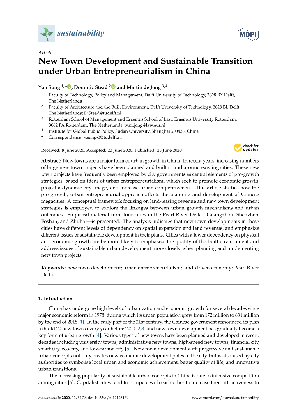 New Town Development and Sustainable Transition Under Urban Entrepreneurialism in China