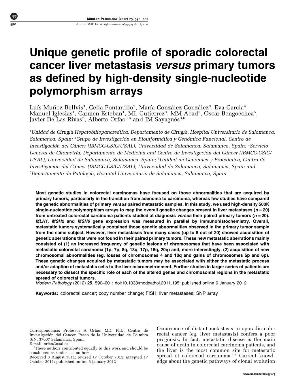 Unique Genetic Profile of Sporadic Colorectal Cancer Liver Metastasis Versus Primary Tumors As Defined by High-Density Single-Nucleotide Polymorphism Arrays