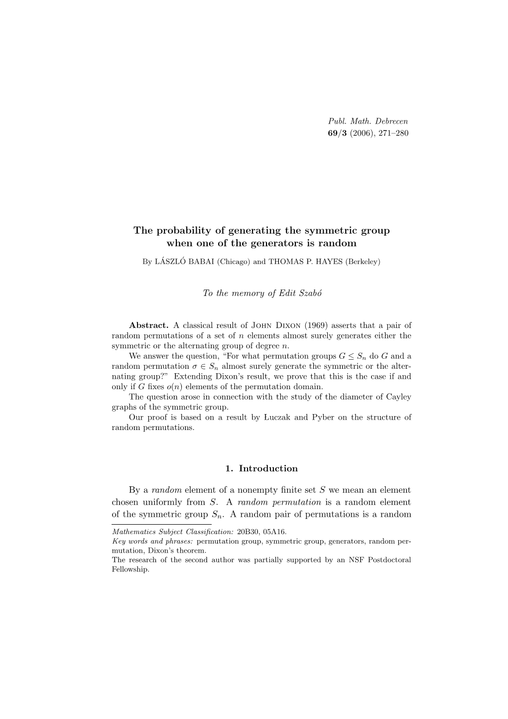 The Probability of Generating the Symmetric Group When One of the Generators Is Random