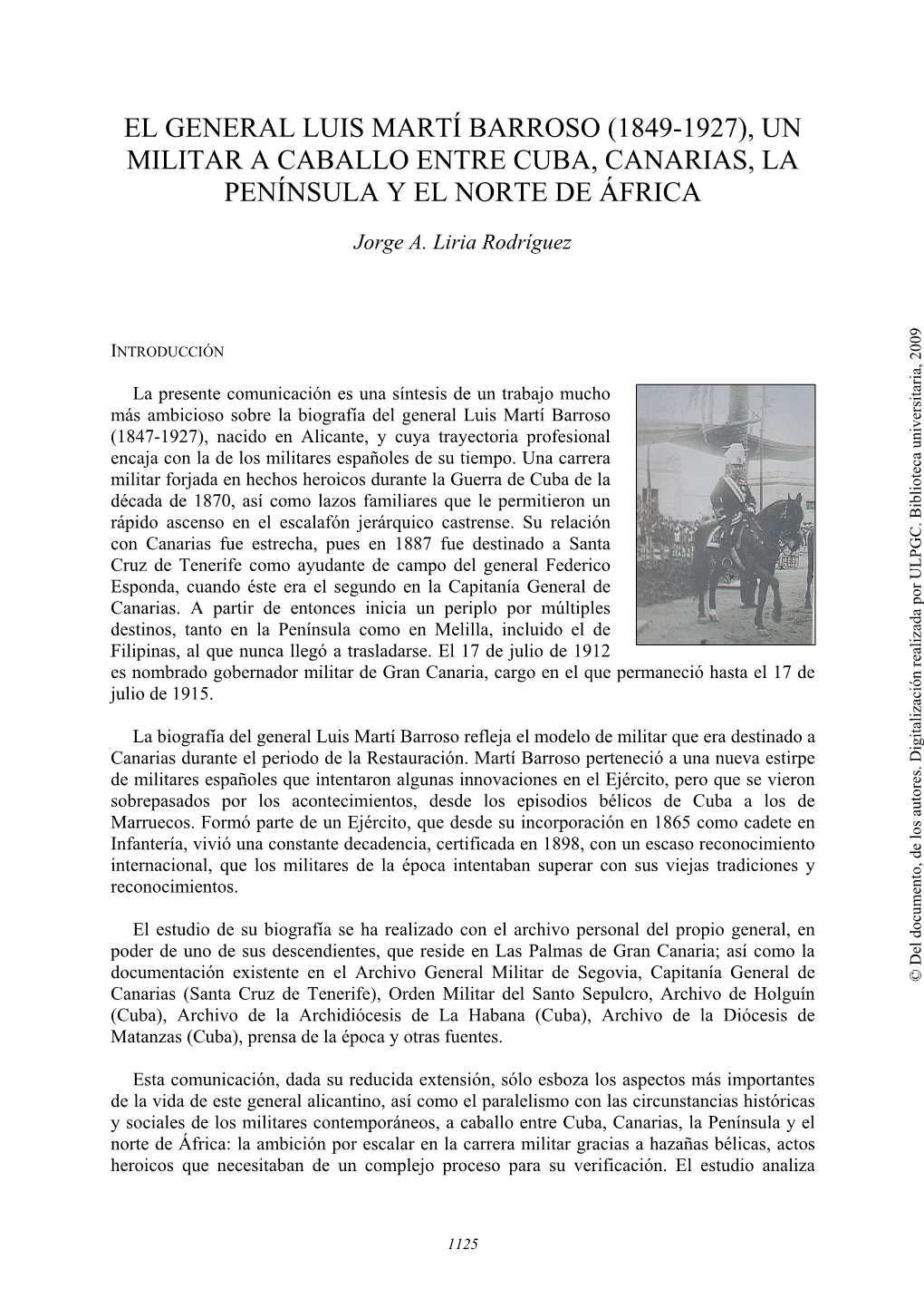 El General Luis Martí Barroso (1849-1927), Un Militar a Caballo Entre Cuba, Canarias, La Península Y El Norte De África