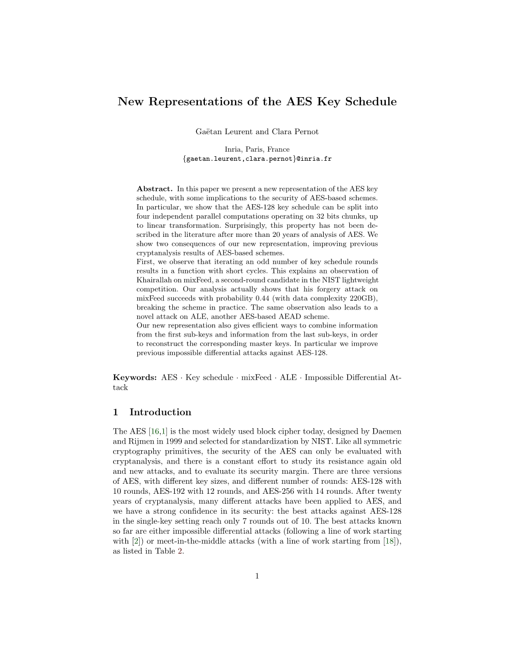 New Representations of the AES Key Schedule